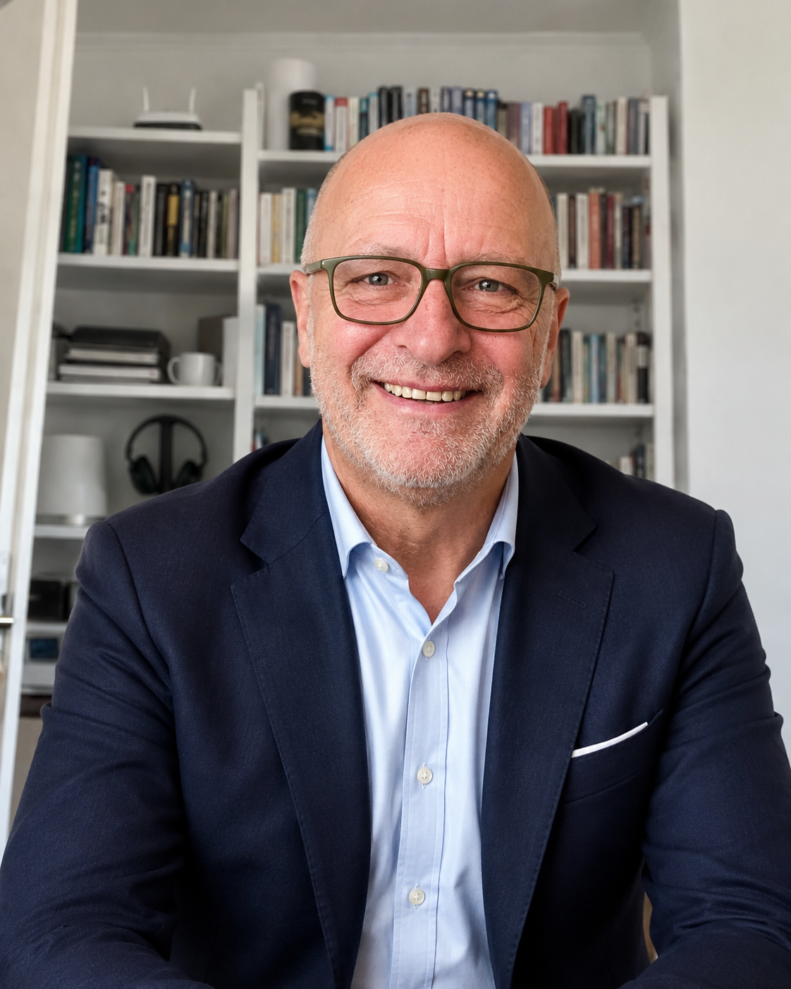 Dr. Dirk Kötting im blauen Sakko im Office